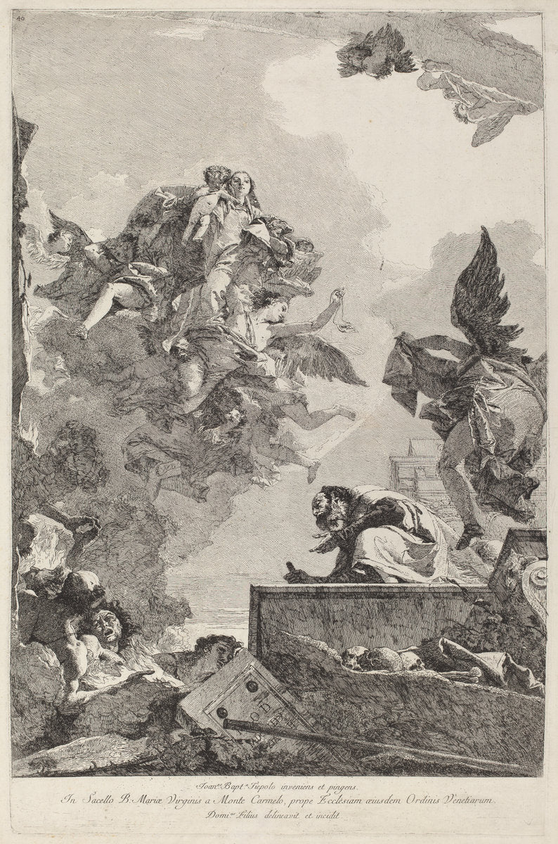 The Madonna del Carmelo Appearing to Saint Simon Stock by Giovanni Domenico Tiepolo after Giovanni Battista Tiepolo (Italian, 1727 - 1804), 16X12"(A3)Poster Print