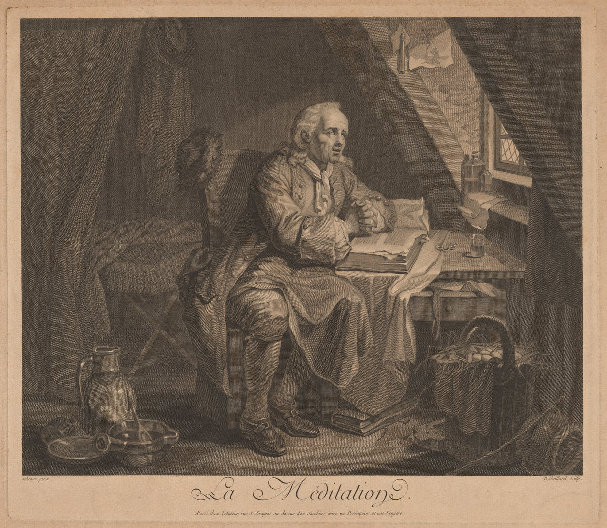 La Méditation by René Gaillard, after Johann Eleazar Schenau (French, c. 1719 - 1790), 16X12"(A3)Poster Print