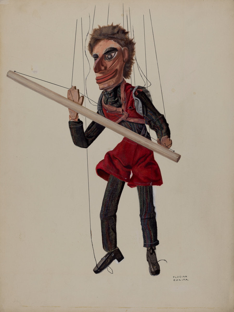 Tight-rope Walker Marionette by Florian Rokita (American, active c. 1935), 16X12"(A3)Poster Print