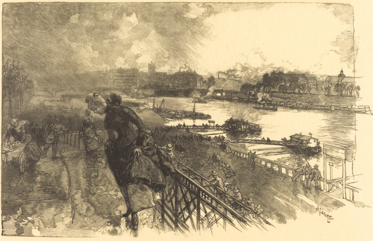 The Seine near the Austerlitz Bridge by Auguste Lepère (French, 1849 - 1918), 16X12"(A3)Poster Print