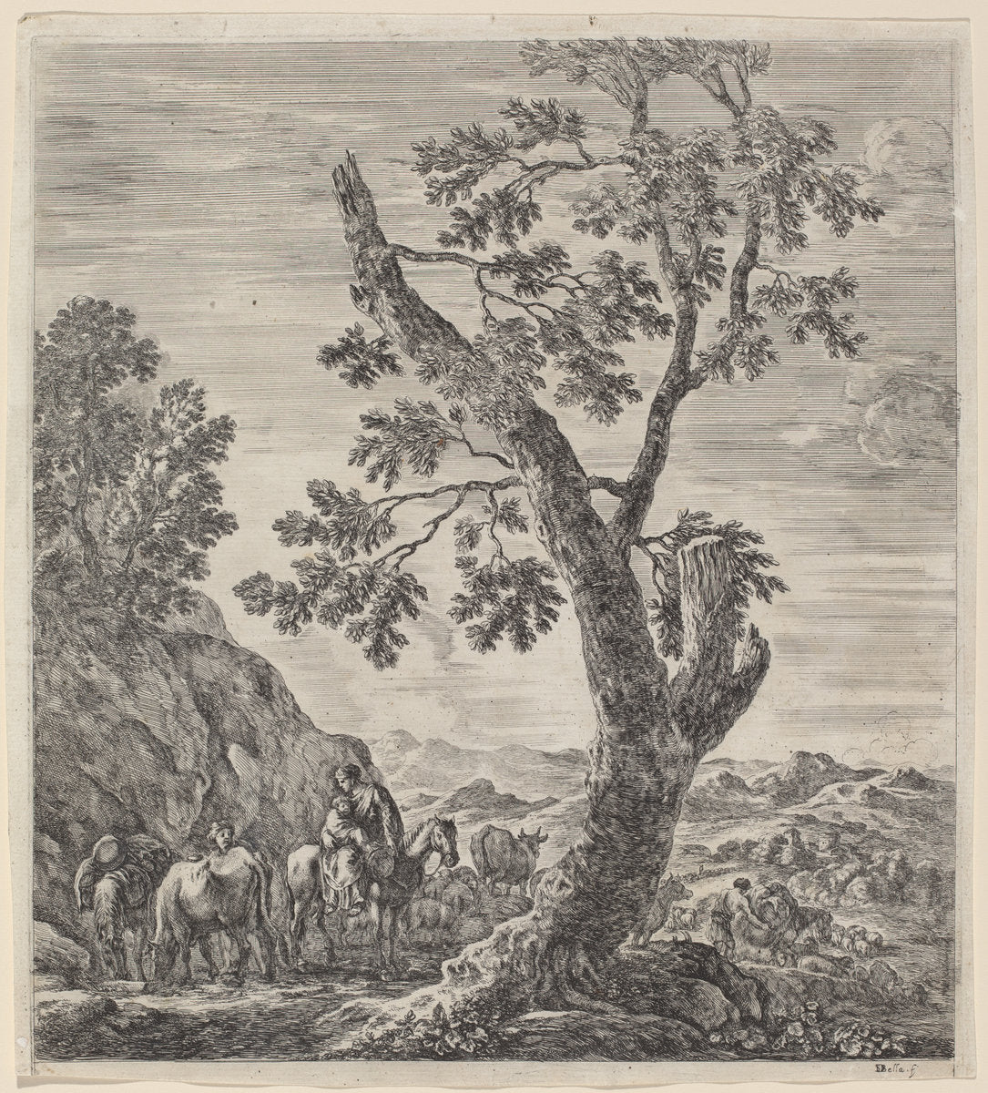 Peasant Woman on Horseback with a Child in Her Arms by Stefano Della Bella (Italian, 1610 - 1664), 16X12"(A3)Poster Print