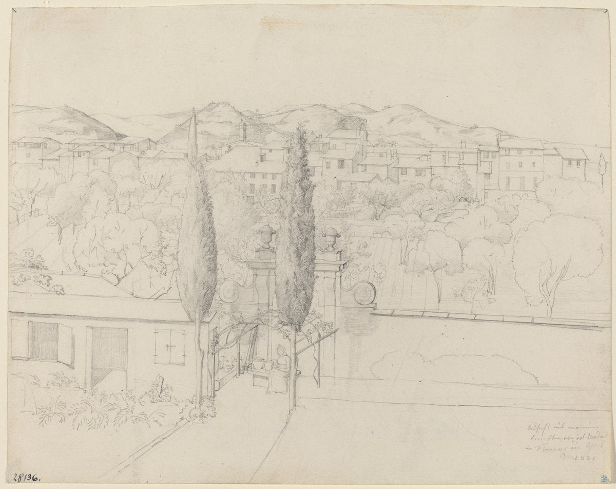Aussicht aus meinem Fenster, via valfonda in Florenz (Gardens in Florence Seen from the Artist's Window) by Anton Krüger (German, 1795 - 1857), 16X12"(A3)Poster Print