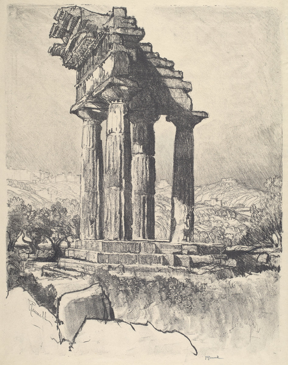 The Columns of Castor and Pollux, Girgenti by Joseph Pennell (American, 1857 - 1926), 16X12"(A3)Poster Print