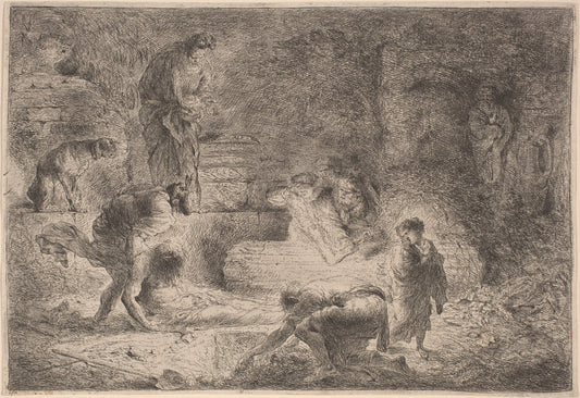 Tobit Burying the Dead by Giovanni Benedetto Castiglione (Italian, 1609  - 1664), 16X12"(A3)Poster Print
