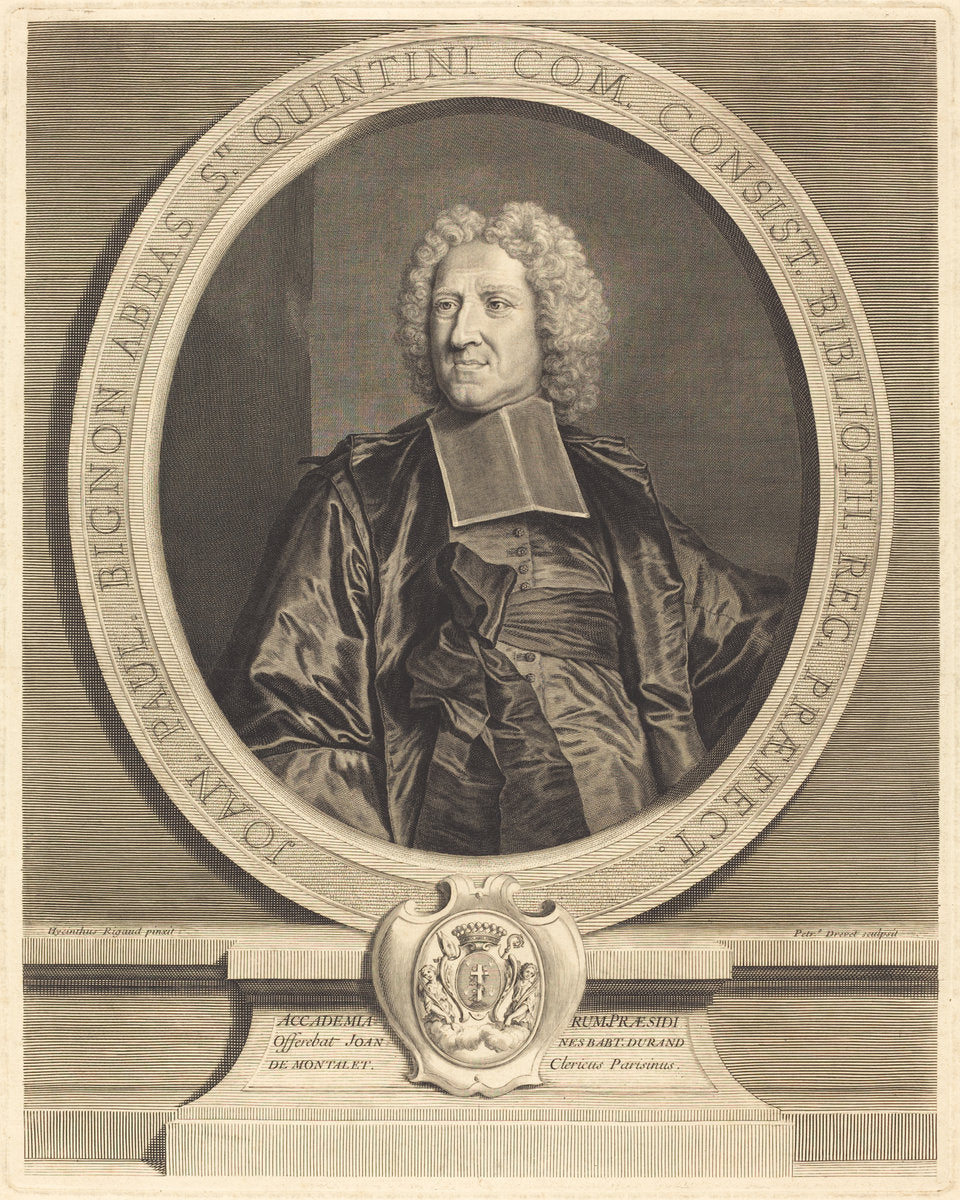 Jean Paul Bignon, Abbe du St. Quentin by Pierre Drevet after Hyacinthe Rigaud (French, 1663 - 1738), 16X12"(A3)Poster Print