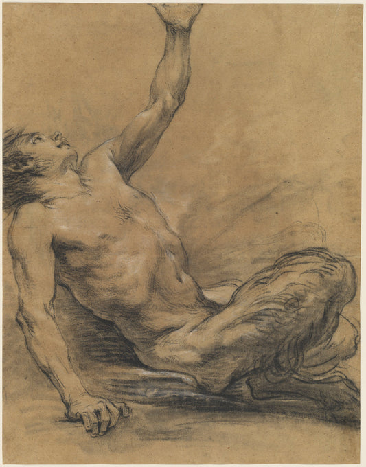 Seated Satyr Leaning Backward [recto] by Jean-Baptiste Deshays (French, 1729 - 1765), 16X12"(A3)Poster Print