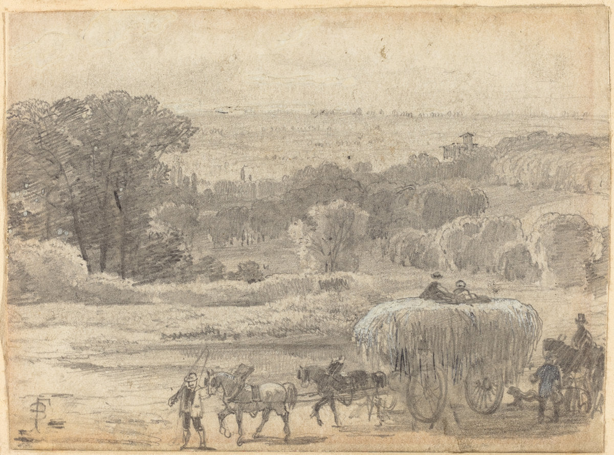 An Evening Landscape with a Hay Wagon by Myles Birket Foster (British, 1825 - 1899), 16X12"(A3)Poster Print
