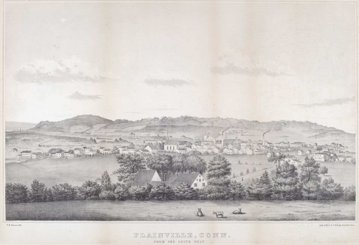Plainville, Conn. From The South West by Titus H. Darrow (American, 1814 - 1881), 16X12"(A3)Poster Print