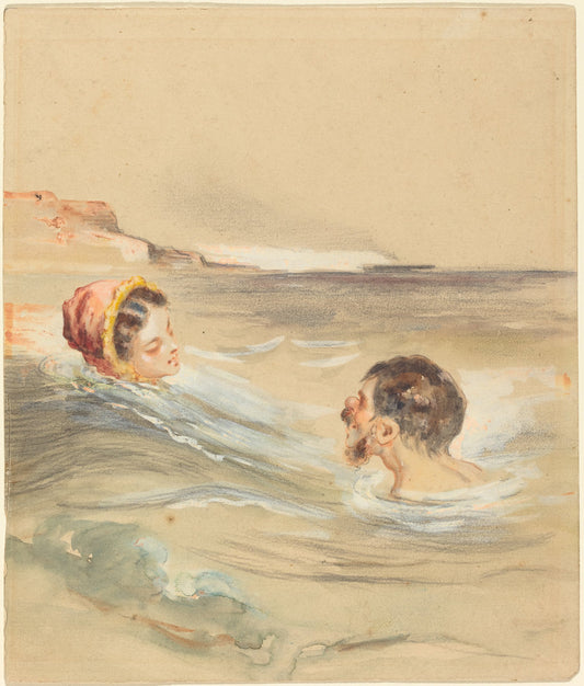 Male and Female Bathers by Alfred Grévin (French, 1827 - 1892), 16X12"(A3)Poster Print