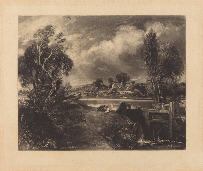 A Lock on the Stour by David Lucas after John Constable (British, 1802 - 1881), 16X12