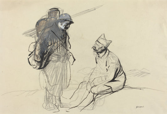 Poilu and Tommy Conversing by Jean-Louis Forain (French, 1852 - 1931), 16X12"(A3)Poster Print