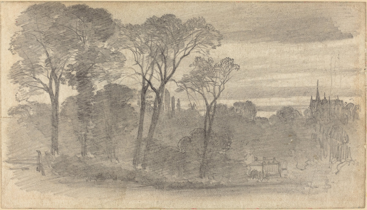 An Evening Landscape with a Distant Cathedral by Myles Birket Foster (British, 1825 - 1899), 16X12"(A3)Poster Print