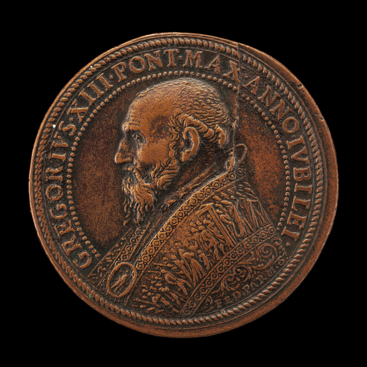 Gregory XIII (Ugo Buoncompagni, 1502-1585), Pope 1572 [obverse] by Giovan Federico Bonzagni (Parmese, after 1507 - 1588), 16X12"(A3)Poster Print