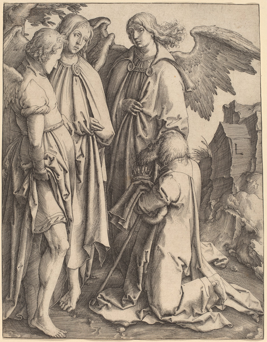 Abraham and the Three Angels by Lucas van Leyden (Netherlandish, 1489/1494 - 1533), 16X12"(A3)Poster Print
