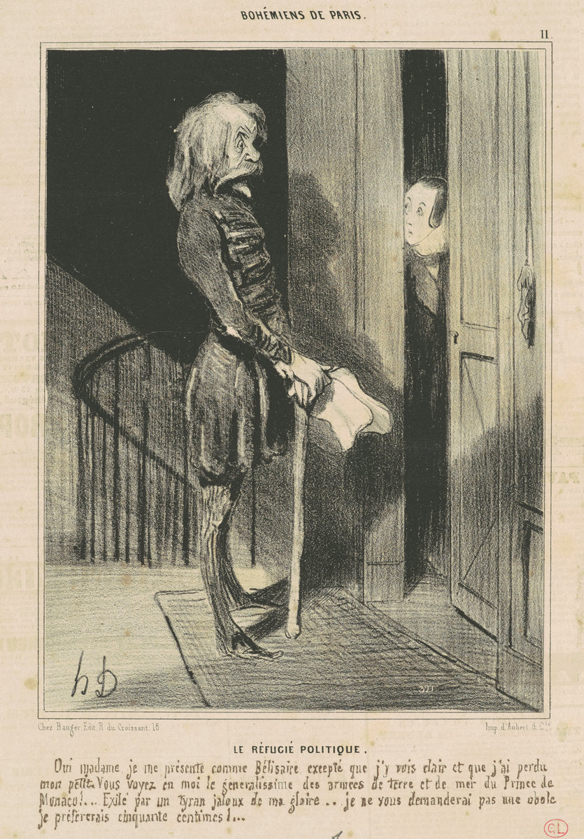 Le réfugié politique by Honoré Daumier (French, 1808 - 1879), 16X12"(A3)Poster Print