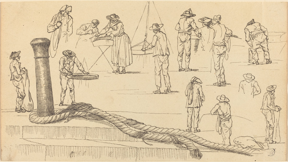 Quayside Figures and a Length of Rope Attached to a Bollard by Claude-Joseph Vernet (French, 1714 - 1789), 16X12"(A3)Poster Print