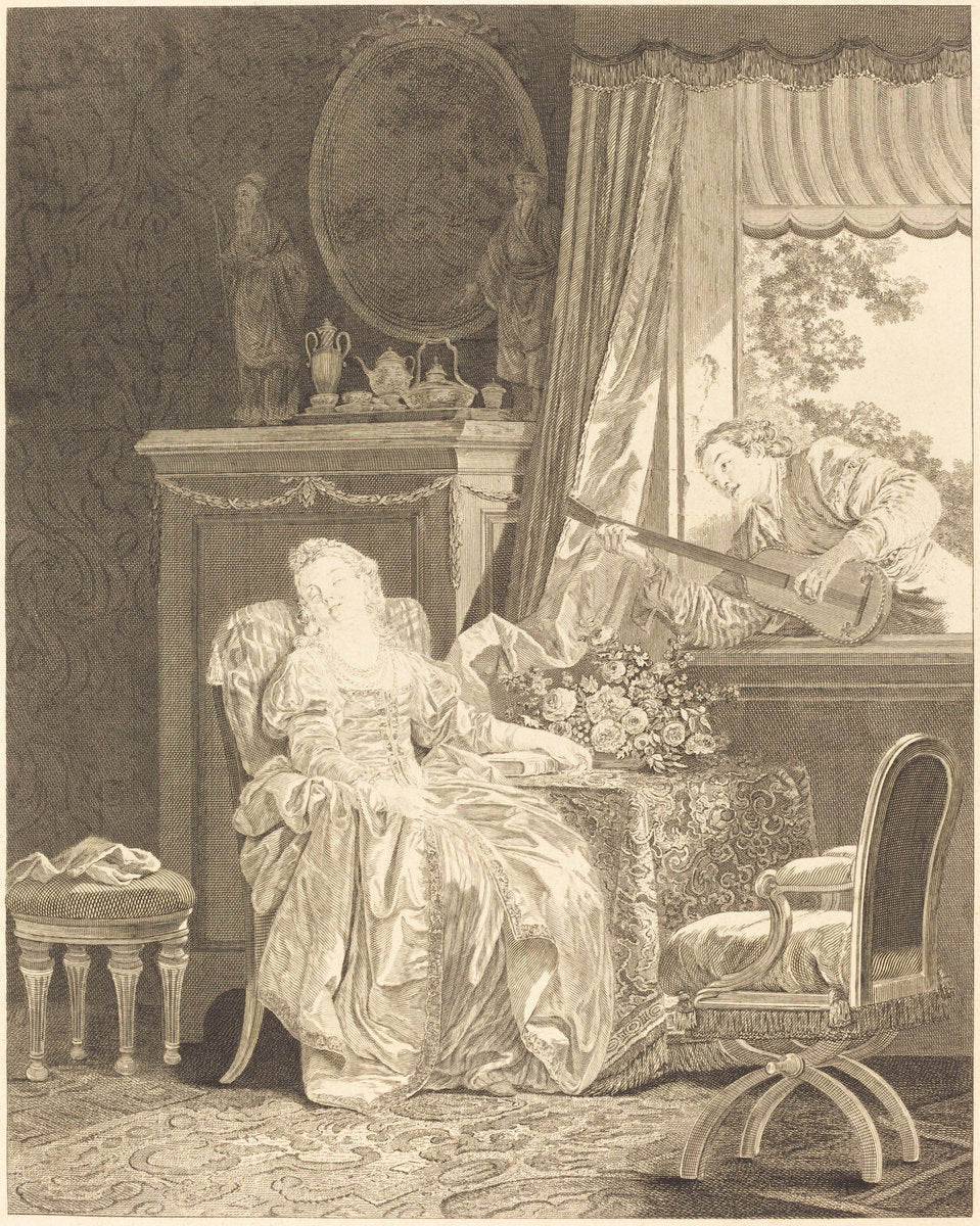 L'amour a l'espagnole by Augustin de Saint-Aubin and Noël Pruneau after Jean-Baptiste Le Prince (French, born 1751), 16X12"(A3)Poster Print