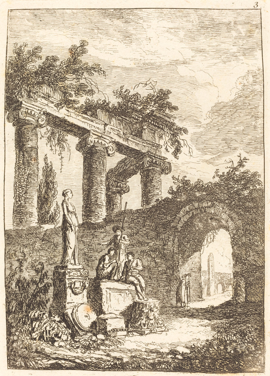 The Statue before the Ruins by Hubert Robert (French, 1733 - 1808), 16X12"(A3)Poster Print