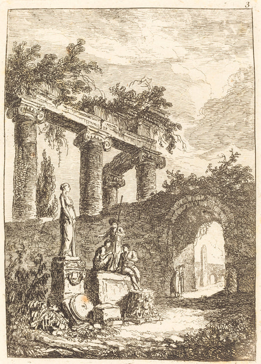 The Statue before the Ruins by Hubert Robert (French, 1733 - 1808), 16X12"(A3)Poster Print