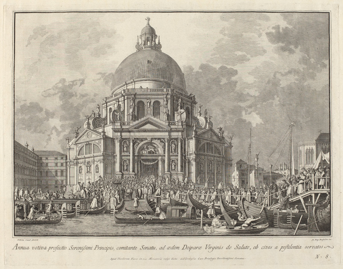Annual Visit of the Doge to Santa Maria della Salute by Giovanni Battista Brustolon after Canaletto (Italian, 1712 - 1796), 16X12"(A3)Poster Print