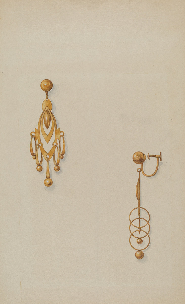 Earrings by Isidore Steinberg (American, active c. 1935), 16X12"(A3)Poster Print
