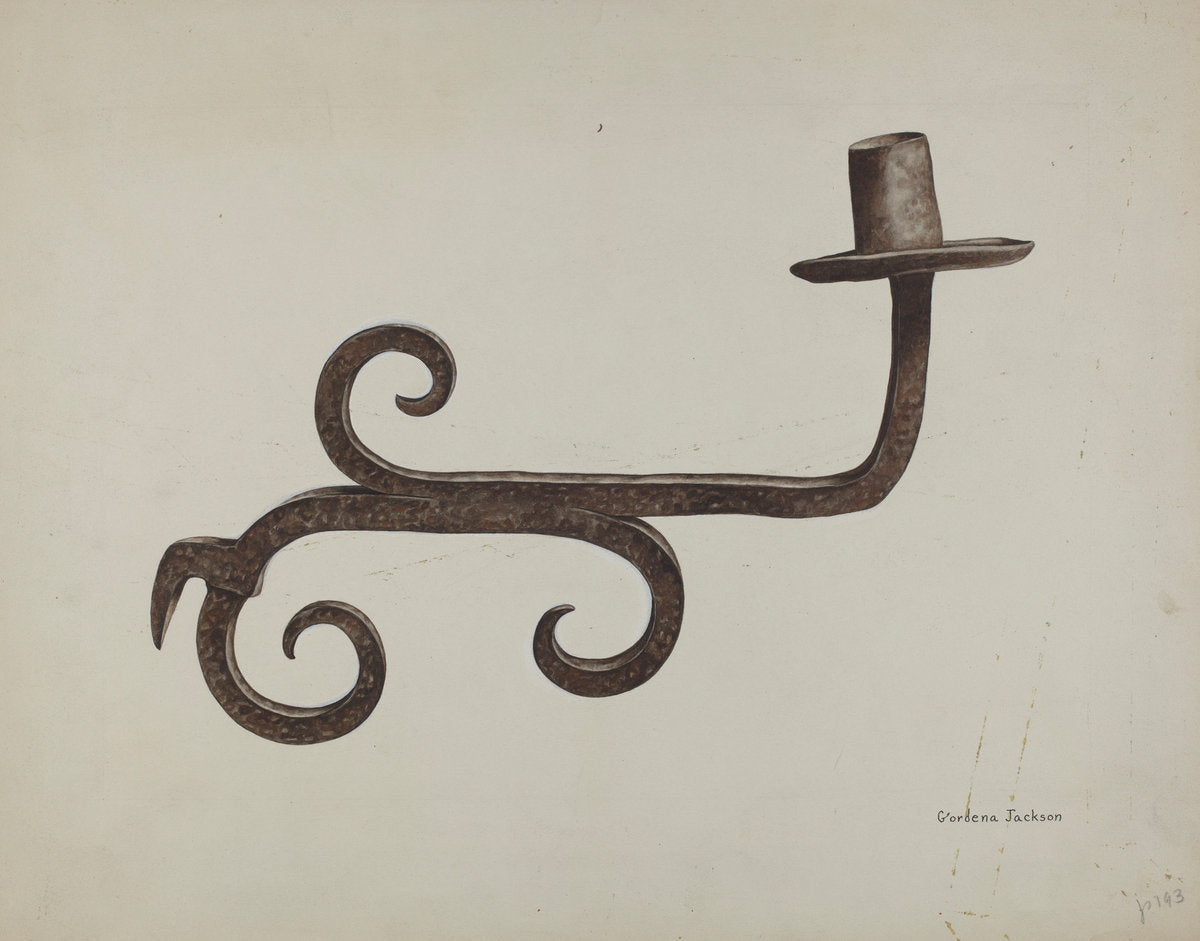 Hand Wrought Iron Candlestick by Gordena Jackson (American, 1900 - 1993), 16X12"(A3)Poster Print