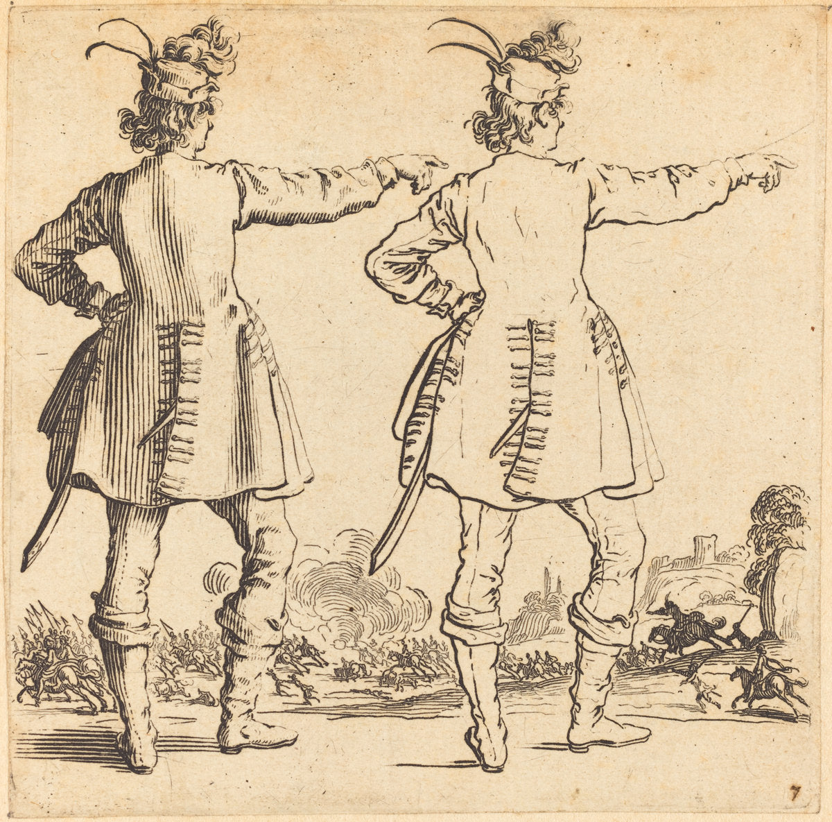 Officer with Feathers in Cap, Seen from Behind by Jacques Callot (French, 1592 - 1635), 16X12"(A3)Poster Print