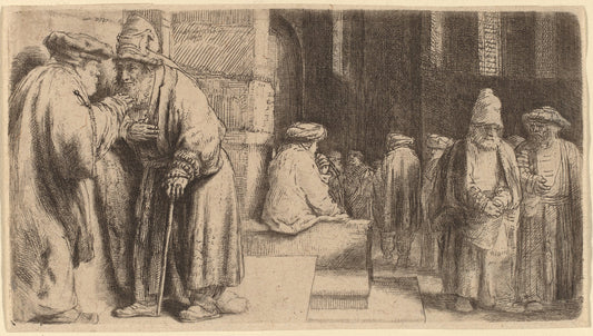 Jews in the Synagogue by Rembrandt van Rijn (Dutch, 1606 - 1669), 16X12"(A3)Poster Print