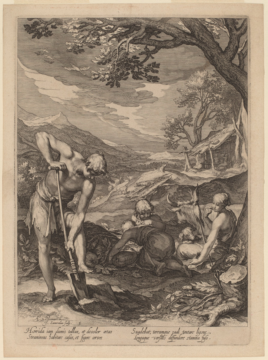 Adam and Eve Working by Jan Pietersz Saenredam after Abraham Bloemaert (Dutch, 1565 - 1607), 16X12"(A3)Poster Print