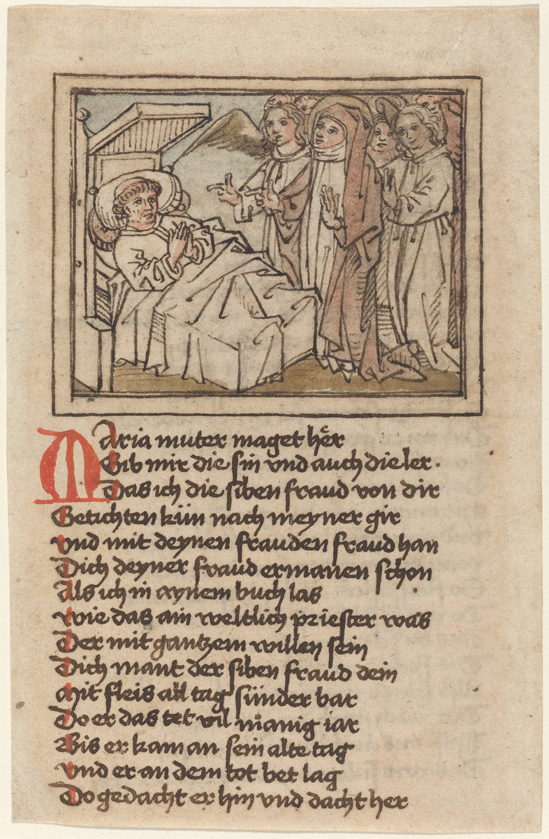 1470s by German 15th Century (Augsburg) (The Virgin Appearing to a Dying Priest), 16X12"(A3)Poster Print
