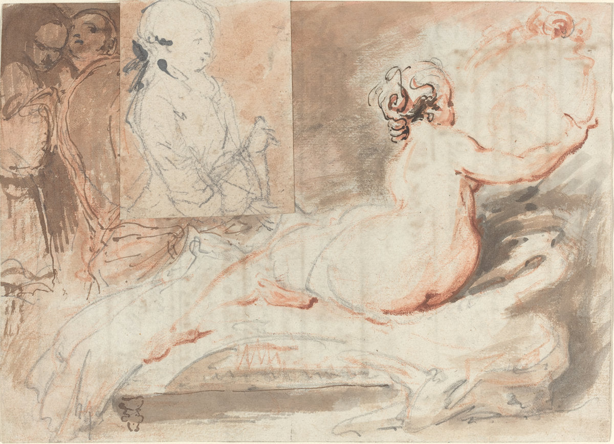 Figure Sketches by Gabriel Jacques de Saint-Aubin (French, 1724 - 1780), 16X12"(A3)Poster Print