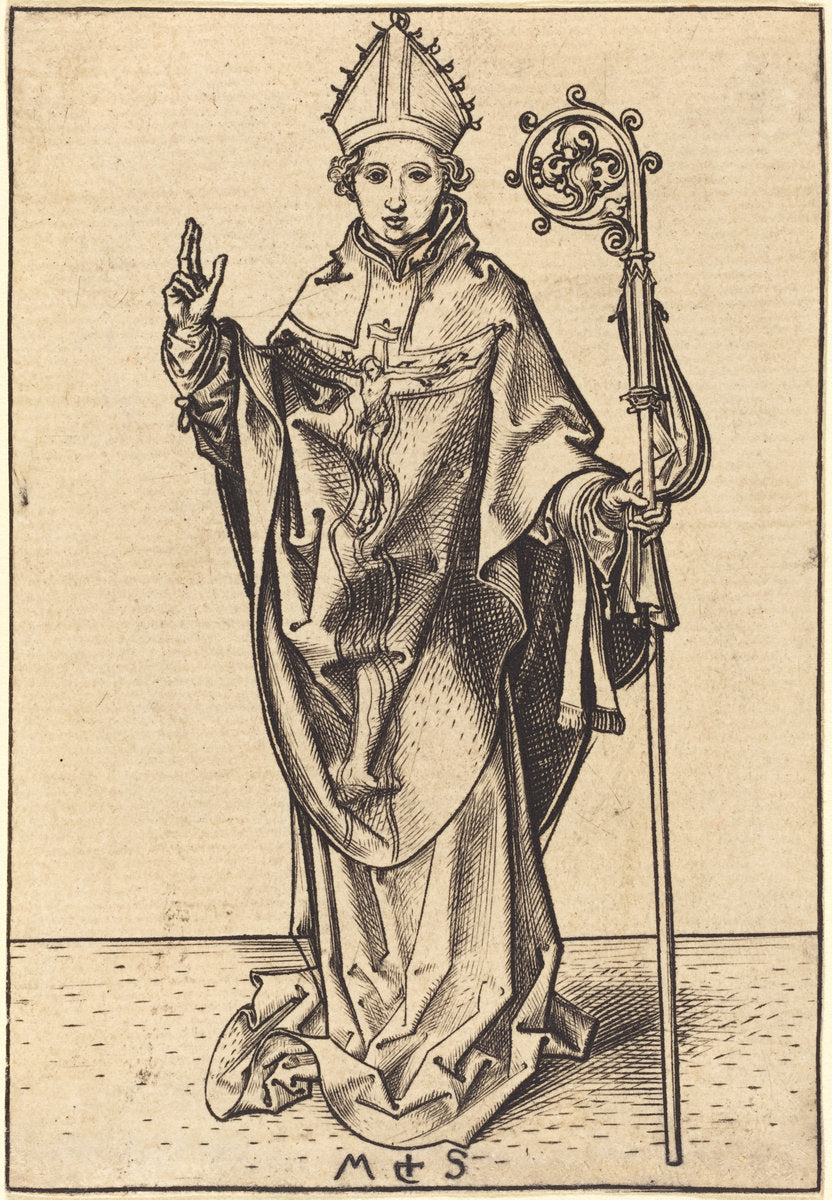 A Bishop by Martin Schongauer (German, c. 1450 - 1491), 16X12"(A3)Poster Print