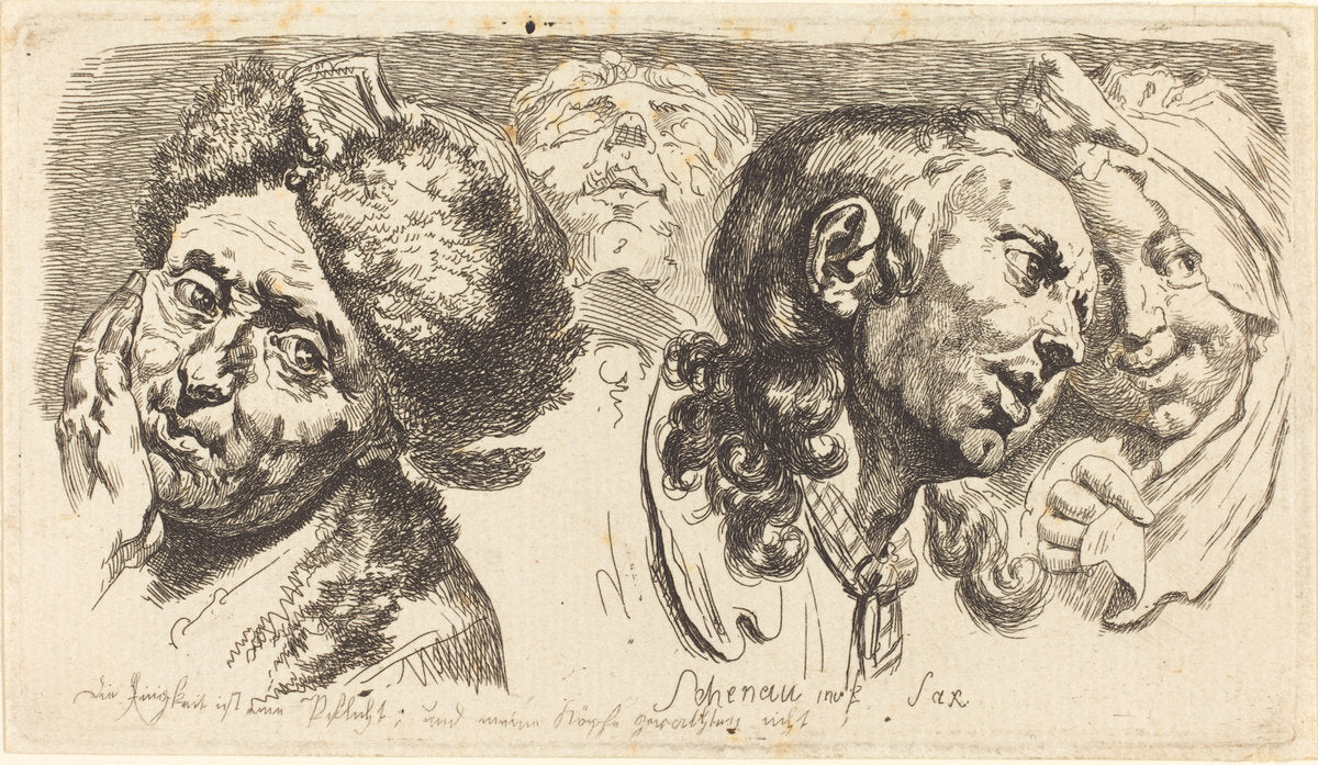 Four Heads by Johann Eleazar Schenau (German, 1737 - 1806), 16X12"(A3)Poster Print