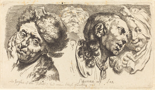 Four Heads by Johann Eleazar Schenau (German, 1737 - 1806), 16X12"(A3)Poster Print