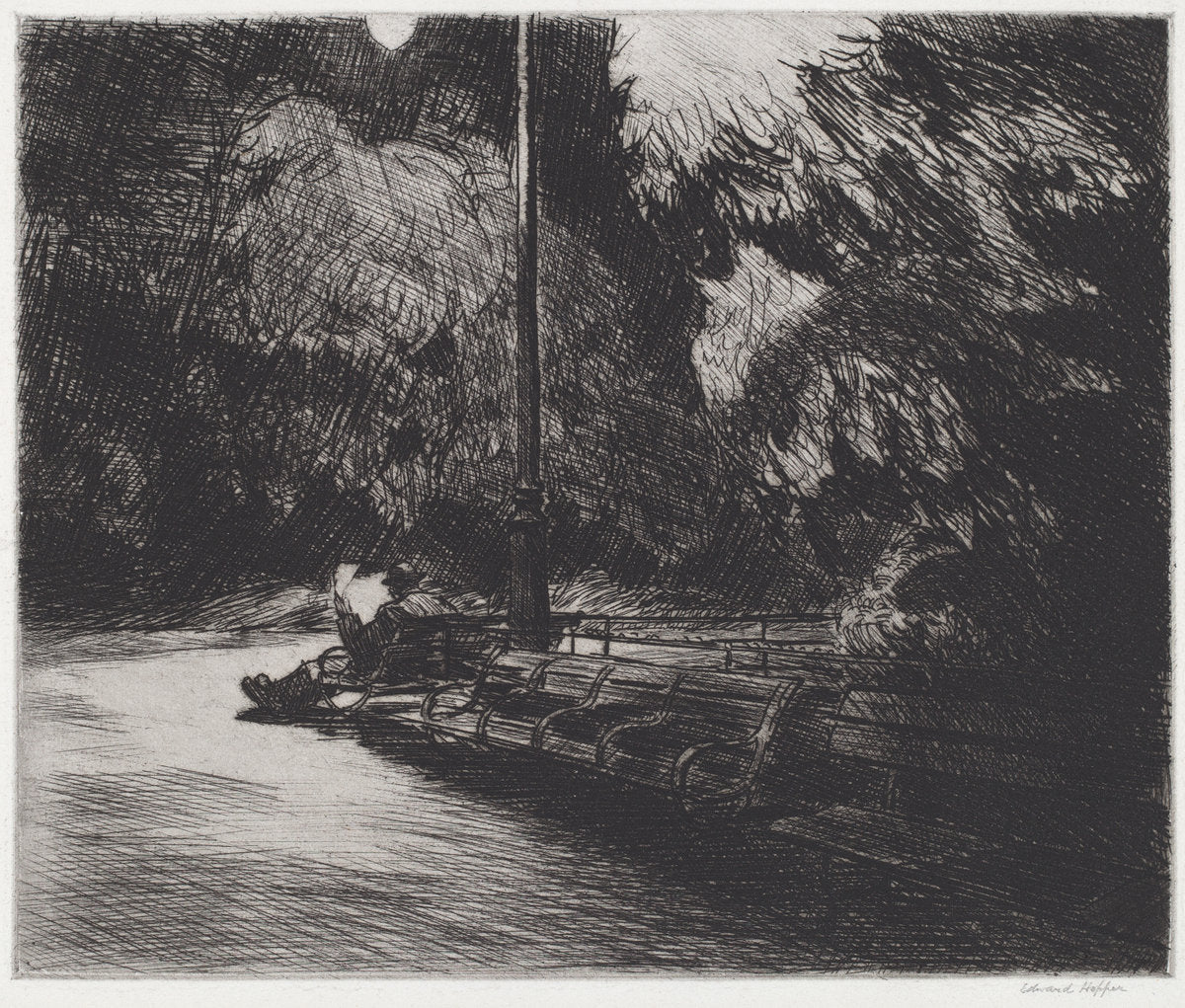 Night in the Park by Edward Hopper (American, 1882 - 1967), 16X12"(A3)Poster Print