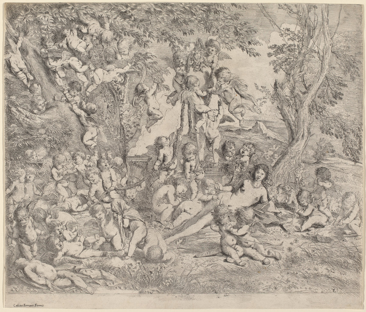 Venus in a Garden with Cupids by Pietro Testa (Italian, 1612 - 1650), 16X12"(A3)Poster Print