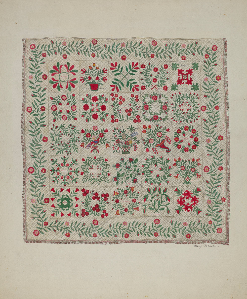 Applique Quilt by Mary Berner (American, active c. 1935), 16X12"(A3)Poster Print