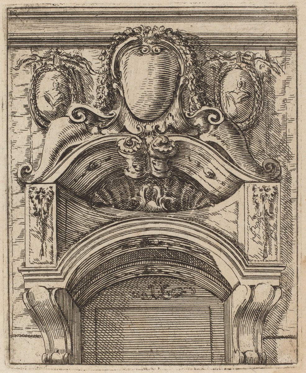 Architectural Motif with Three Shields, Two with Figures by Carlo Antonio Buffagnotti (Italian, c. 1660 - after 1710), 16X12"(A3)Poster Print