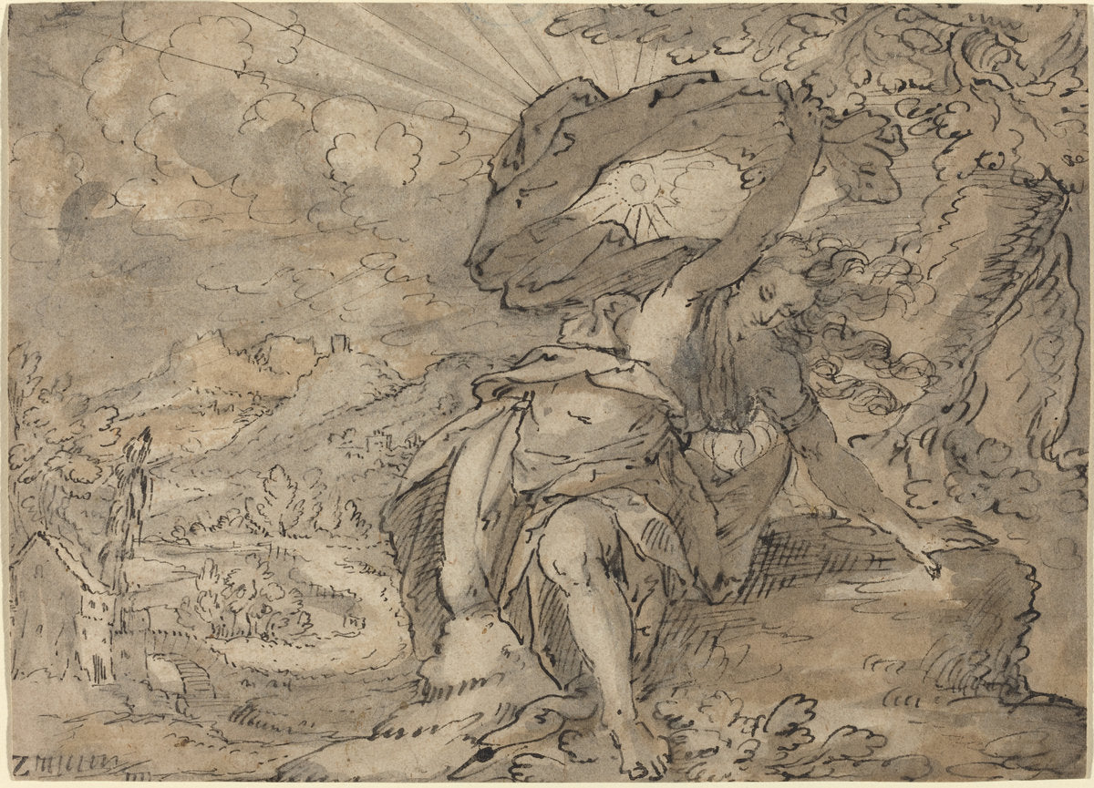 c. 1600 by German 17th Century (Allegorical Female Figure in a Landscape [recto]), 16X12"(A3)Poster Print