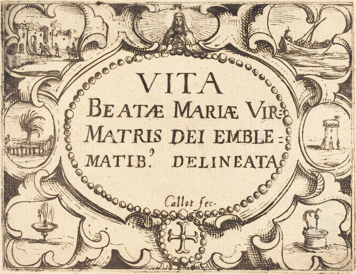 Title Page for "The Life of the Virgin in Emblems" by Jacques Callot (French, 1592 - 1635), 16X12"(A3)Poster Print