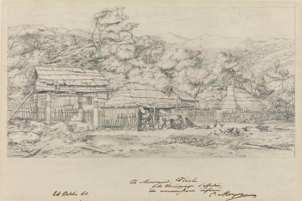 Greniers indigenes et habitations a Akaroa, presqu'Ile de Banks by Charles Meryon (French, 1821 - 1868), 16X12"(A3)Poster Print