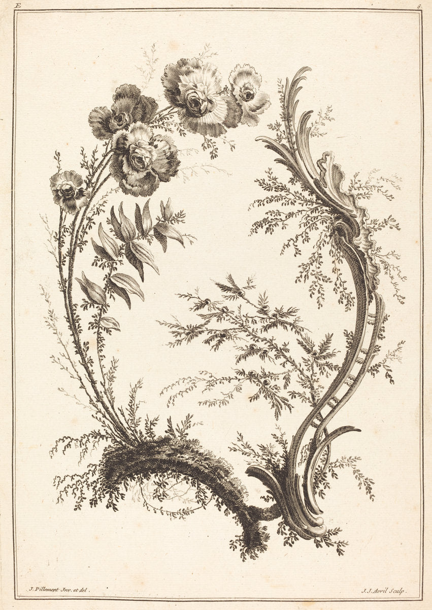 Ornament with Flowers by Jean-Jacques Avril I after Jean-Baptiste Pillement (French, 1744 - 1831), 16X12"(A3)Poster Print