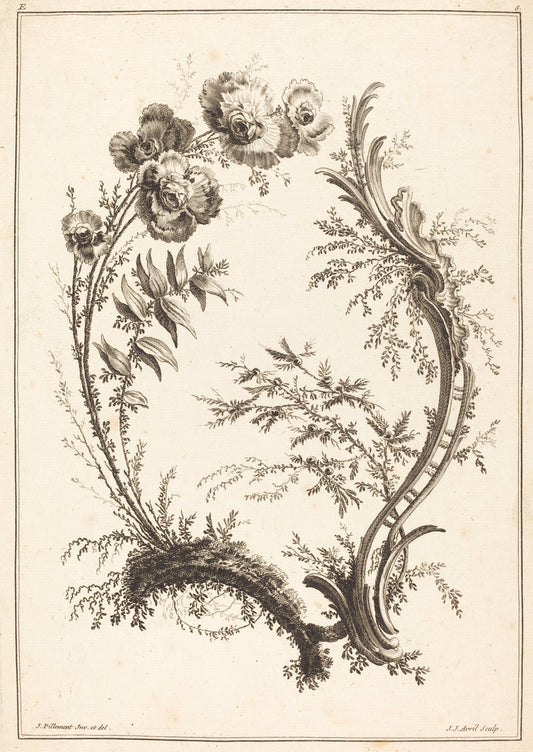 Ornament with Flowers by Jean-Jacques Avril I after Jean-Baptiste Pillement (French, 1744 - 1831), 16X12"(A3)Poster Print