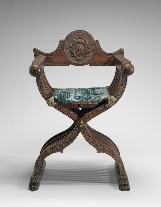 c. 1520/1540 by Italian 16th Century (Walnut Savonarola Chair with Letters A.G.), 16X12"(A3)Poster Print