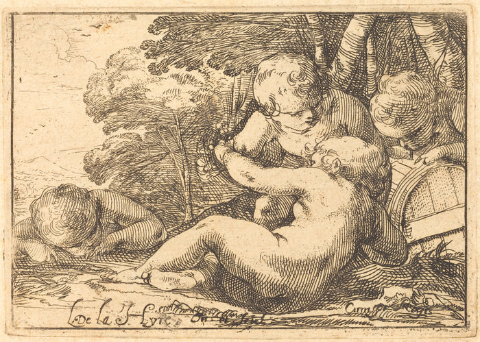 Four Bacchic Children by Laurent de La Hyre (French, 1606 - 1656), 16X12