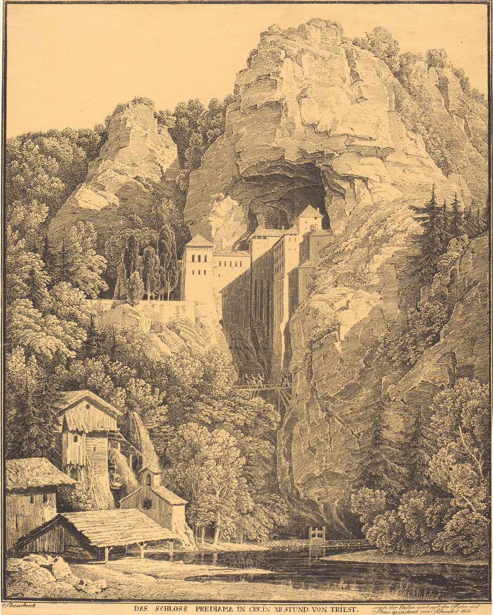 Das Schloss Prediama in Crein XII Stund: von Triest (Predjama Castle in Carniola, Twelve Hours from Trieste) by Karl Friedrich Schinkel (German, 1781 - 1841), 16X12"(A3)Poster Print