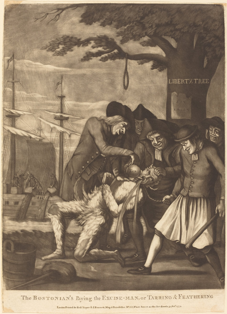 The Bostonian's Paying the Excise-Man, or Tarring & Feathering by Attributed to Philip Dawe (British, c. 1750 - c. 1785), 16X12"(A3)Poster Print