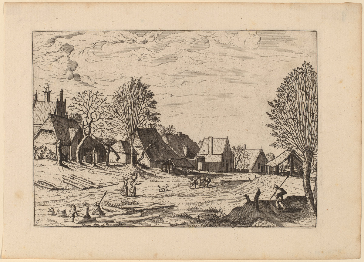 Village Street by Johannes van Doetechum, the Elder and Lucas van Doetechum after Master of the Small Landscapes (Dutch, active 1554/1572; died before 1589), 16X12"(A3)Poster Print