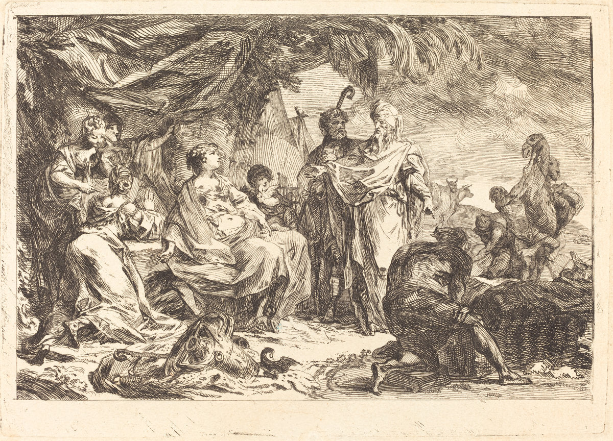 Laban cherchant ses dieux by Gabriel Jacques de Saint-Aubin (French, 1724 - 1780), 16X12"(A3)Poster Print