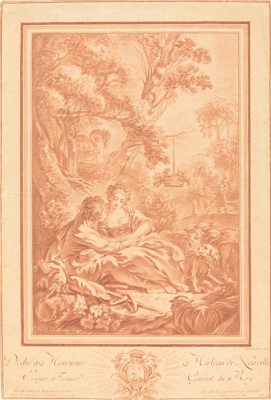 Tête à Tête (La baigneuse surprise) by Gilles Demarteau, the Elder after François Boucher (French, 1722 - 1776), 16X12"(A3)Poster Print